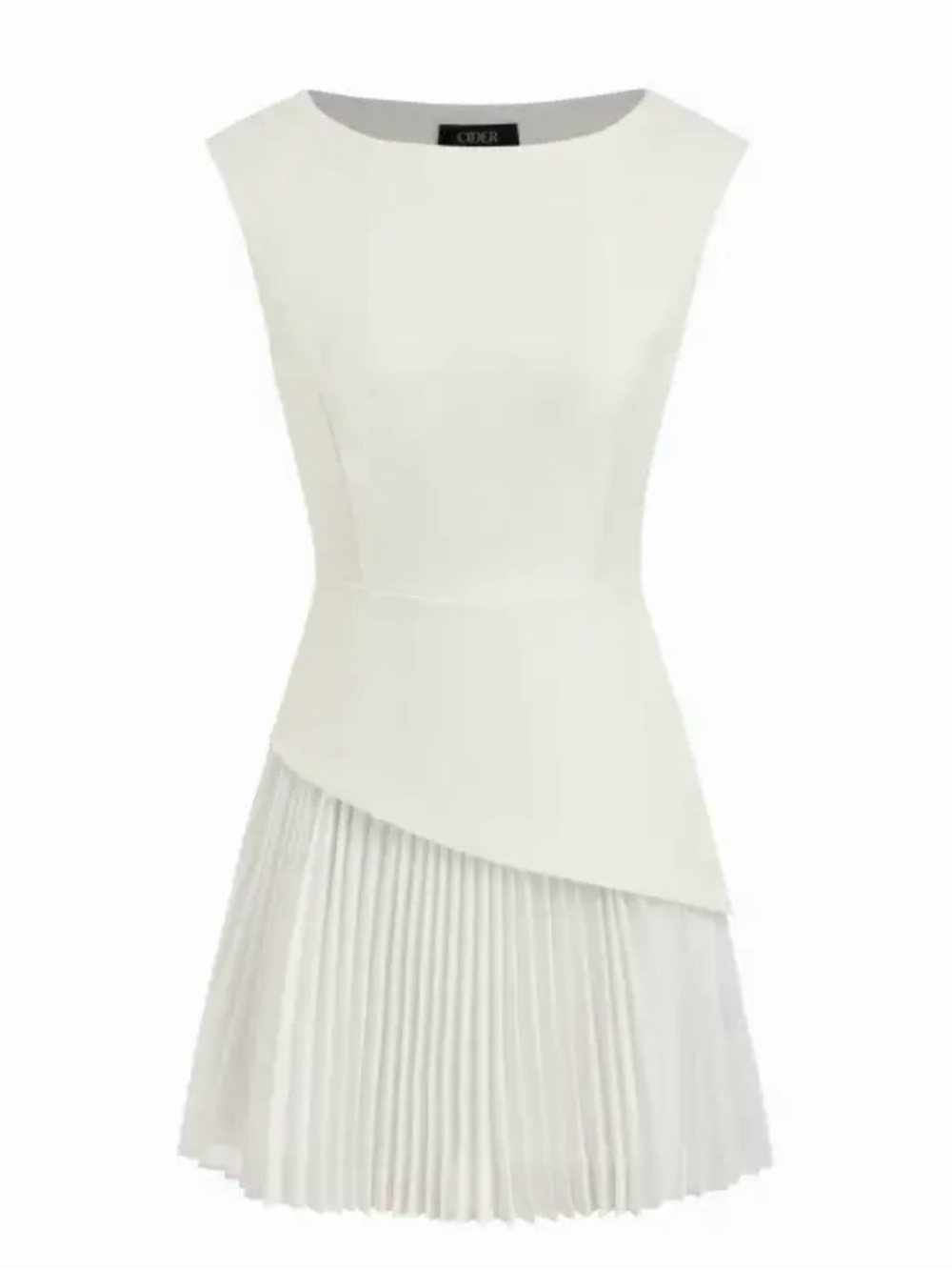 Cider White Asymmetrical Pleated Hem Sleeveless Dress